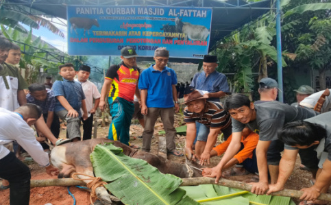 Masjid Al Fattah Rumah Tumbuh Muara Enim laksanakan penyembelihan hewan qurban