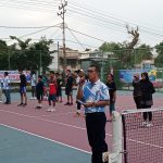 Ketua PESTI Kabupaten Muara Enim memberi sambutan dalam pembukaan Turnamen Soft Tenis. (foto Doc. Media Center KONI Muara Enim)