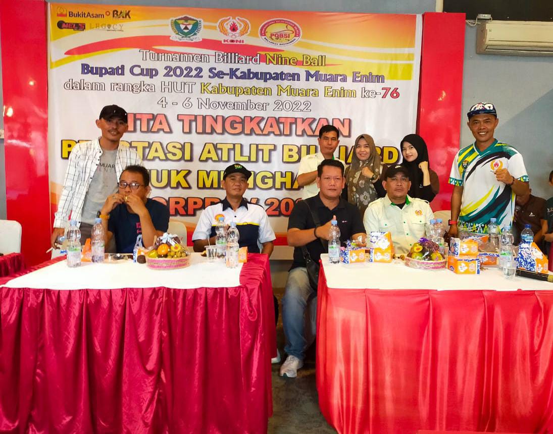 Dalam rangka mencari bibit bibit muda atlet, bertempat di Mell Billiard Tanjung Enim, Turnamen Billiar Bupati Cup 2022 Kabupaten Muara Enim resmi dibuka